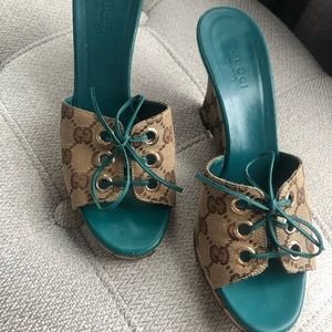 Gucci GG monogram canvas wedge.